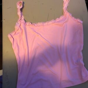 Pink Lace Trim Women's Top